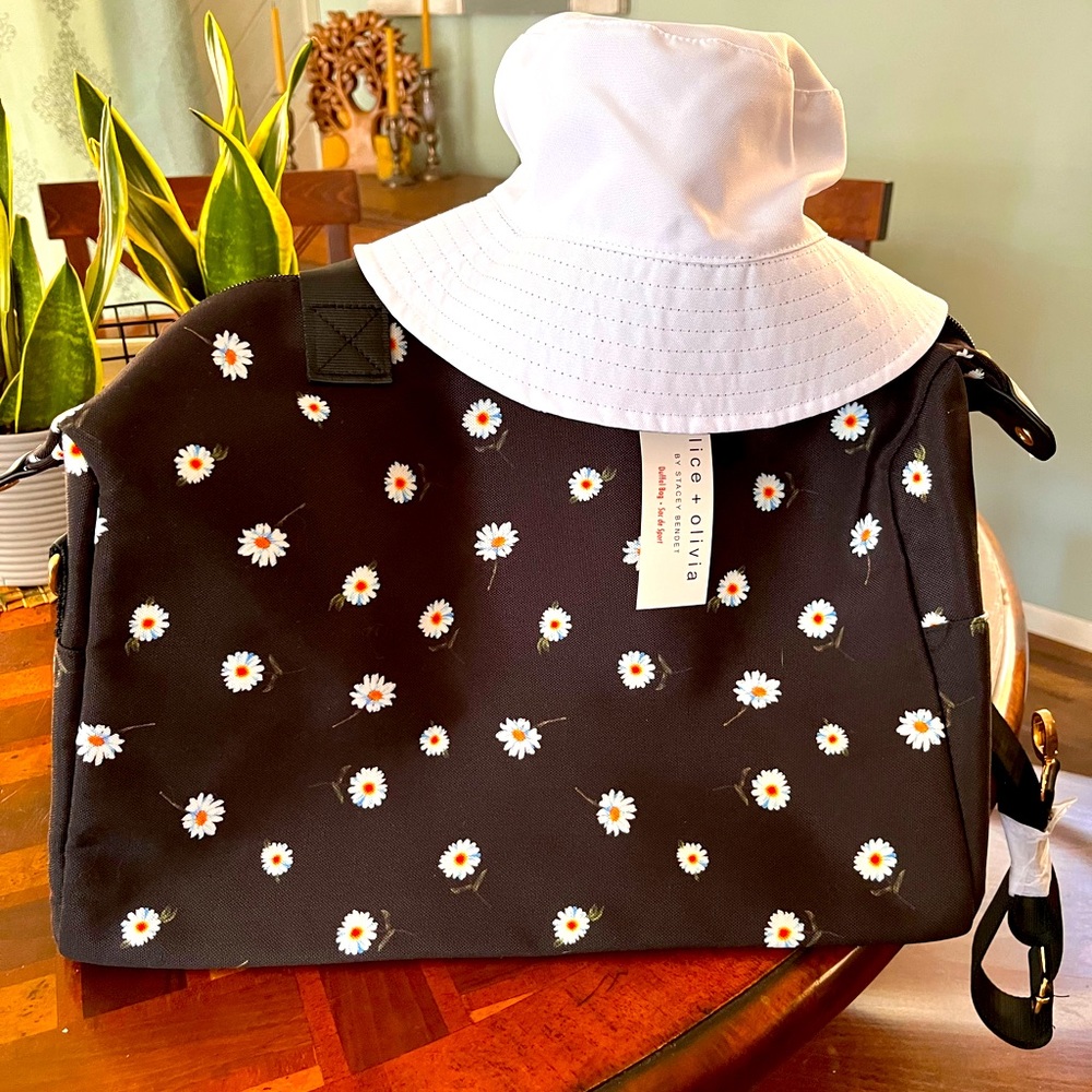 Alice and Olivia by Stacey Bendet duffel bag and reversible bucket hat